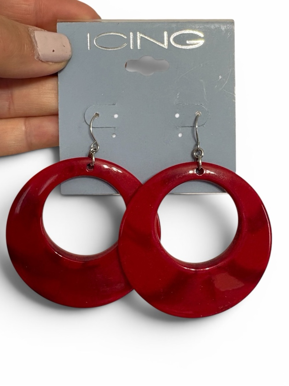 Icing Deep Red Circular Drop Earrings